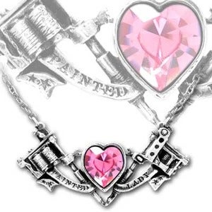 Image of Tattoo Gun w/ Swarovski Pink Heart Pendant Necklace - Painted Lady