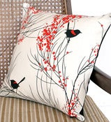 Image of CUSHION SMALL 'Red-backed Wren & Wattle'