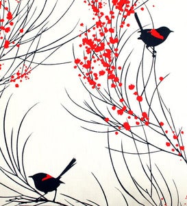 Image of Cushion Large 'Red-backed Wren & Wattle Cushion'