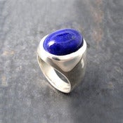 Image of Mens Heavy Oval Lapis Lazuli Ring in Sterling