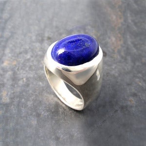 Image of Mens Heavy Oval Lapis Lazuli Ring in Sterling