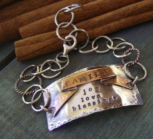 Image of Family Banner  Hand stamped personalized Id style Sterling silver soldered faimly bracelet 