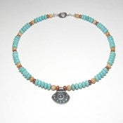 Image of  Handcarved PMC Pendant with Turquoise and Jasper Stone