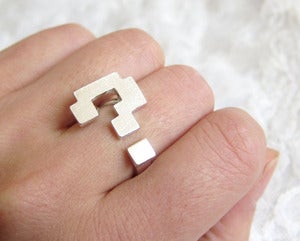 Image of Block Question Mark Ring - Handmade Silver ring