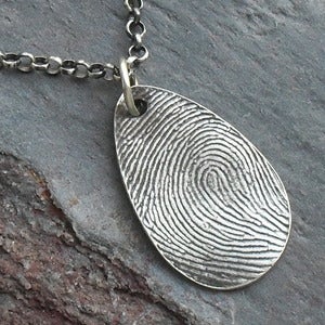 Image of Fingerprint Necklace in Fine Silver -Teardrop (Style#109)
