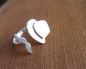 Image of Mr.Mustache with Fedora Hat - Handmade Silver Rings