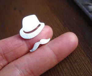 Image of Mr.Mustache with Fedora Hat - Handmade Silver Rings