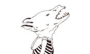Image of Wolf wearing a floral undergarment