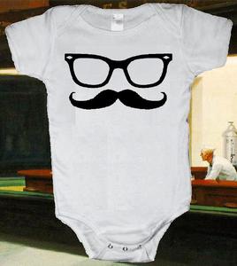 Image of MYSTERIOUS MUSTACHE GLASSES BABY ONESIE ONE PIECE BODY SUIT