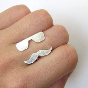Image of Mr. Mustache with Sunglasses - Handmade Silver Ring