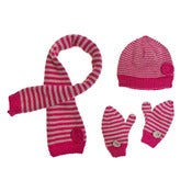 Image of 'Cherry' Apricot Hat Scarf and Mittens 100% handknitted merino