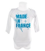 Image of BODY BÉBÉ "MADE IN FRANCE" BLANC MOTIF BLEU 3 À 12 MOIS