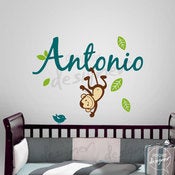 Image of Custom Girl Boy Children Wall Decal Sticker tree decal - Name with Monkey - dd1063