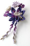 Image of Kanzashi Fascinator with Falls in Purple and Mauve Habotai Silk with Falls