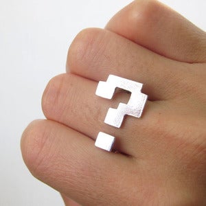 Image of Block Question Mark Ring - Handmade Silver ring