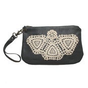 Image of Grey Leather and Lace Wristlet