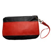 Image of Red Stripe and Black Leather Wristlet