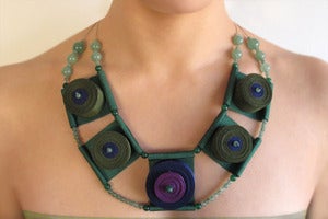 Image of Statement textile necklace with gemstones |NK010