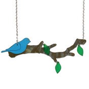 Image of Ltd. Edition Tree Branch Bird Necklace made from recycled vinyl records.