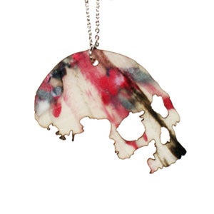 Image of Ltd. Edition Skull made from a recycled CLEAR/RED/BLACK/WHITE SPLATTER vinyl record.