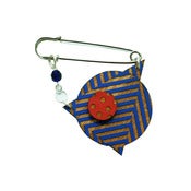 Image of stripe and spot wooden  recycled brooch pin 