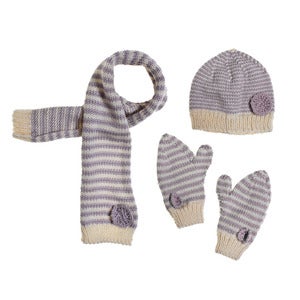 Image of 'Stargazer' Apricot Hat Scarf and Mittens 100% handknitted merino