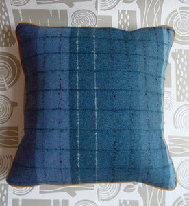 Image of Wool Plaid Cushion - dark blue