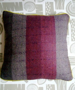 Image of Wool Plaid Cushion - red stripes