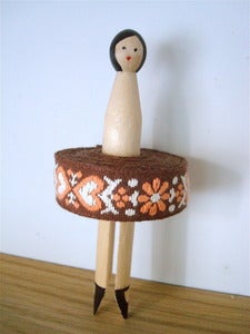 Image of Vintage Braid Peg Doll -  brown folk art