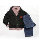 Image of Black Fleece Shawl Cardigan W/ Houndstooth 3pc Toddler