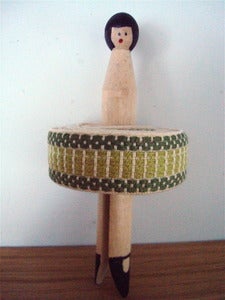 Image of Vintage Braid Peg Doll -  green 