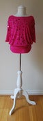 Image of 7419 Hot Pink Sequin Trim Slash Neck Top