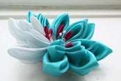 Image of Waterlily Kanzashi Flower Fascinator in Aqua and Pale Blue Silk - Extra Large