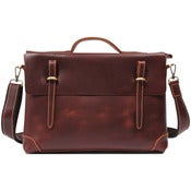 Image of Handmade Genuine Leather Briefcase Laptop Messenger Bag - in brownish red Smooth Cowhide (n27)