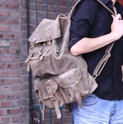 Image of Large Handmade Genuine Leather Backpack Traveling Bag - in Superior Crazy Horse Leather (n422)