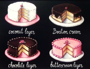 Image of vintage bakery inspired cakes menu board matted print Large