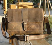 Image of Vintage Handmade Genuine Crazy Horse Leather Briefcase Laptop Messenger Bag in Old Brown (n121)