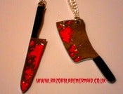 Image of Bloody Meat Cleaver Necklace and Bloody Knife Necklaces Psychobilly Horror