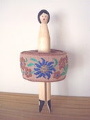 Image of Vintage Braid Peg Doll - Brown/Blue floral