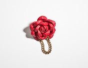 Image of "Florena Chain Rouge" Leather Rose Brooch