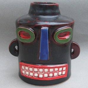 Image of Black Robot head vase