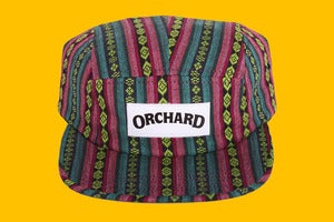 Image of Orchard 5 Panel Hat - Teal Aztec Text Logo