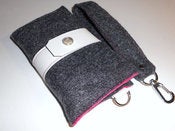 Image of Dark Gray and Pink Wool iPhone case wallet with key FOB