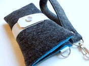 Image of Dark Gray and Aqua Wool iPhone case wallet with key FOB