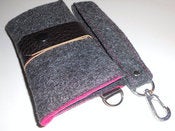 Image of Dark Gray & Pink Wool iPhone case wallet with key FOB