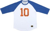 Image of "KING OF THE CROWN" 3/4 BASEBALL RAGLAN | WHITE / ROYAL / ORANGE SNAKE