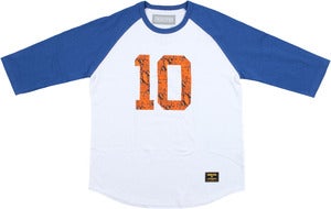 Image of "KING OF THE CROWN" 3/4 BASEBALL RAGLAN | WHITE / ROYAL / ORANGE SNAKE