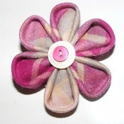 Image of Pink & Cream Tartan Origami Flower Brooch