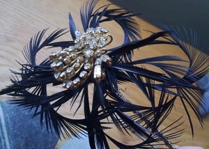 Image of Black Feather Off Centre Diamante Headpiece