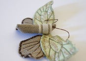 Image of Handmade Fabric Tortricid Moth / Green Vintage Fabric with Metallic Threads or Purple Silk